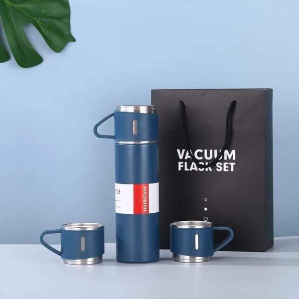 High Quality Stainless Steel Vacuum Flask Set with 3 Steel Cups